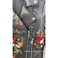 Women's Black Pu Embroidery Jacket